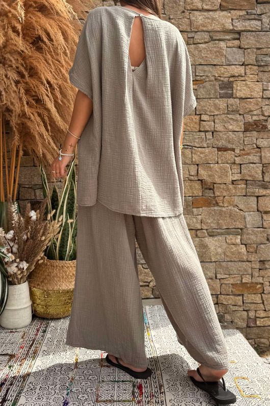 Pure Cotton Santos Keyhole Drape Back Top Mocha
